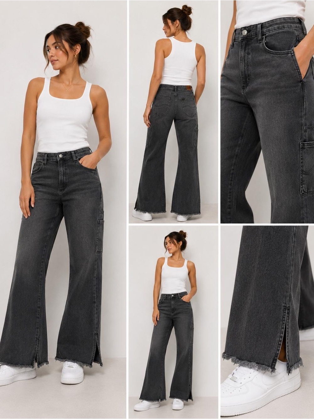 Lee Black Washed Flare Jeans with Raw Hem